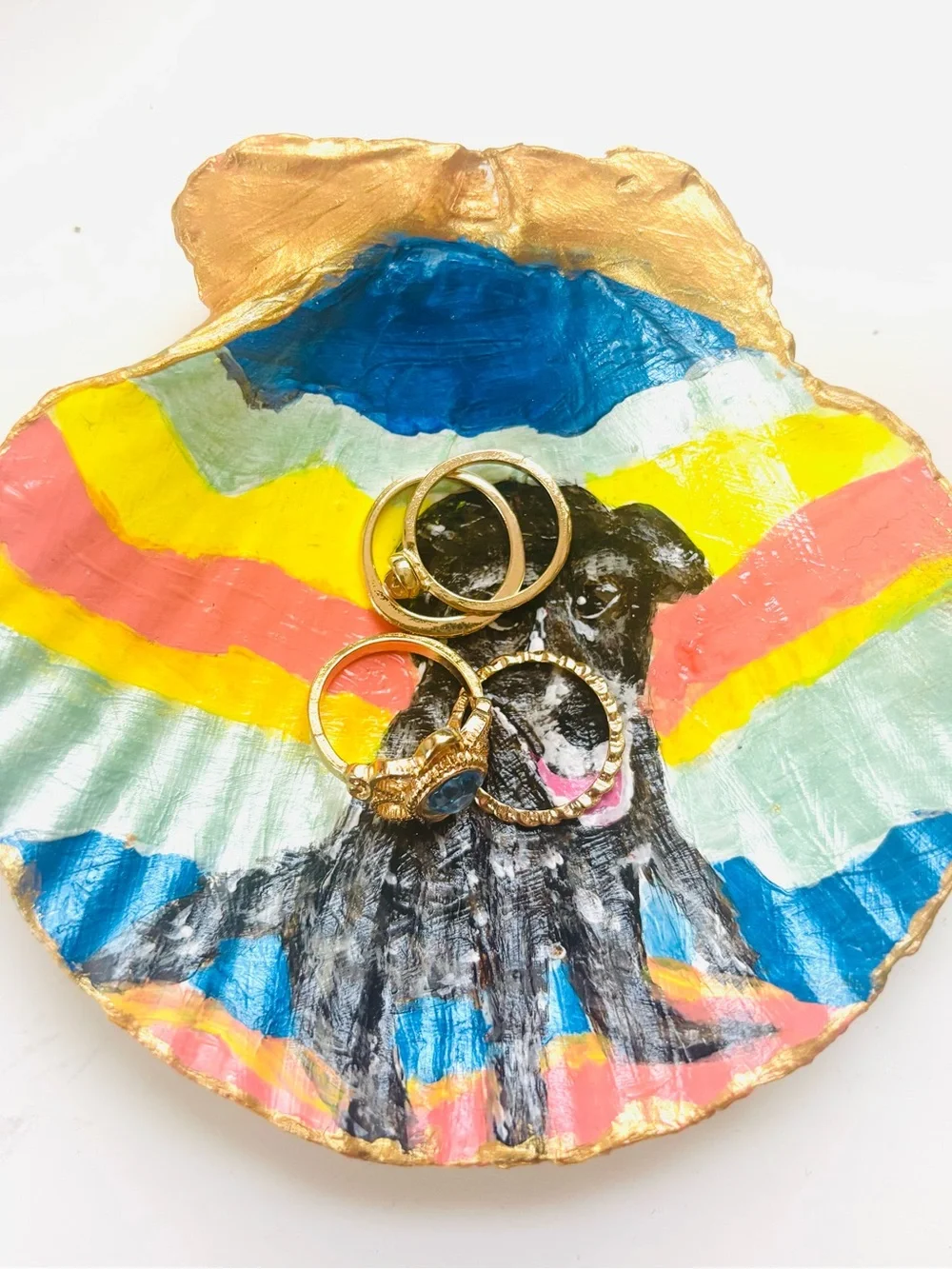RESERVED Custom Handpainted Hershey The Dog Scallop Shell Trinket Dish - Picture 1 of 3